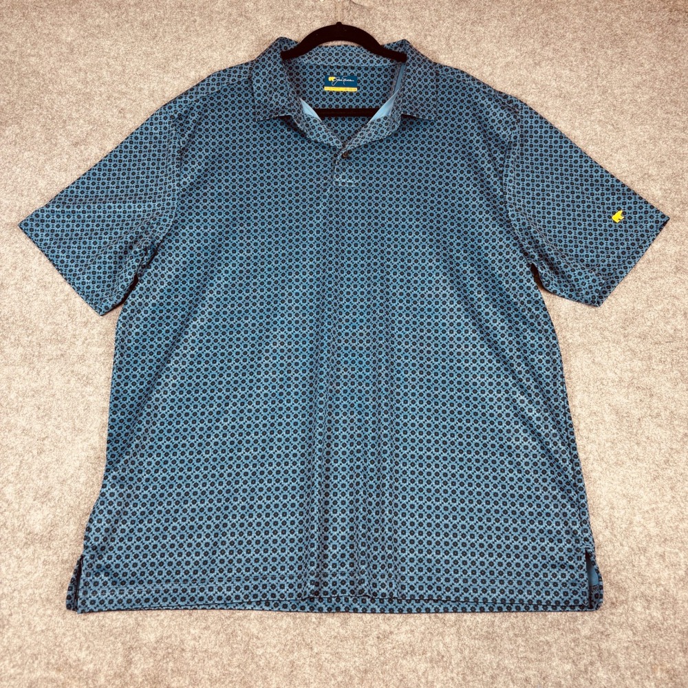 Jack Nicklaus Polo Shirt Mens XXL Blue Geometric Medallion Golden Bear Golf Top